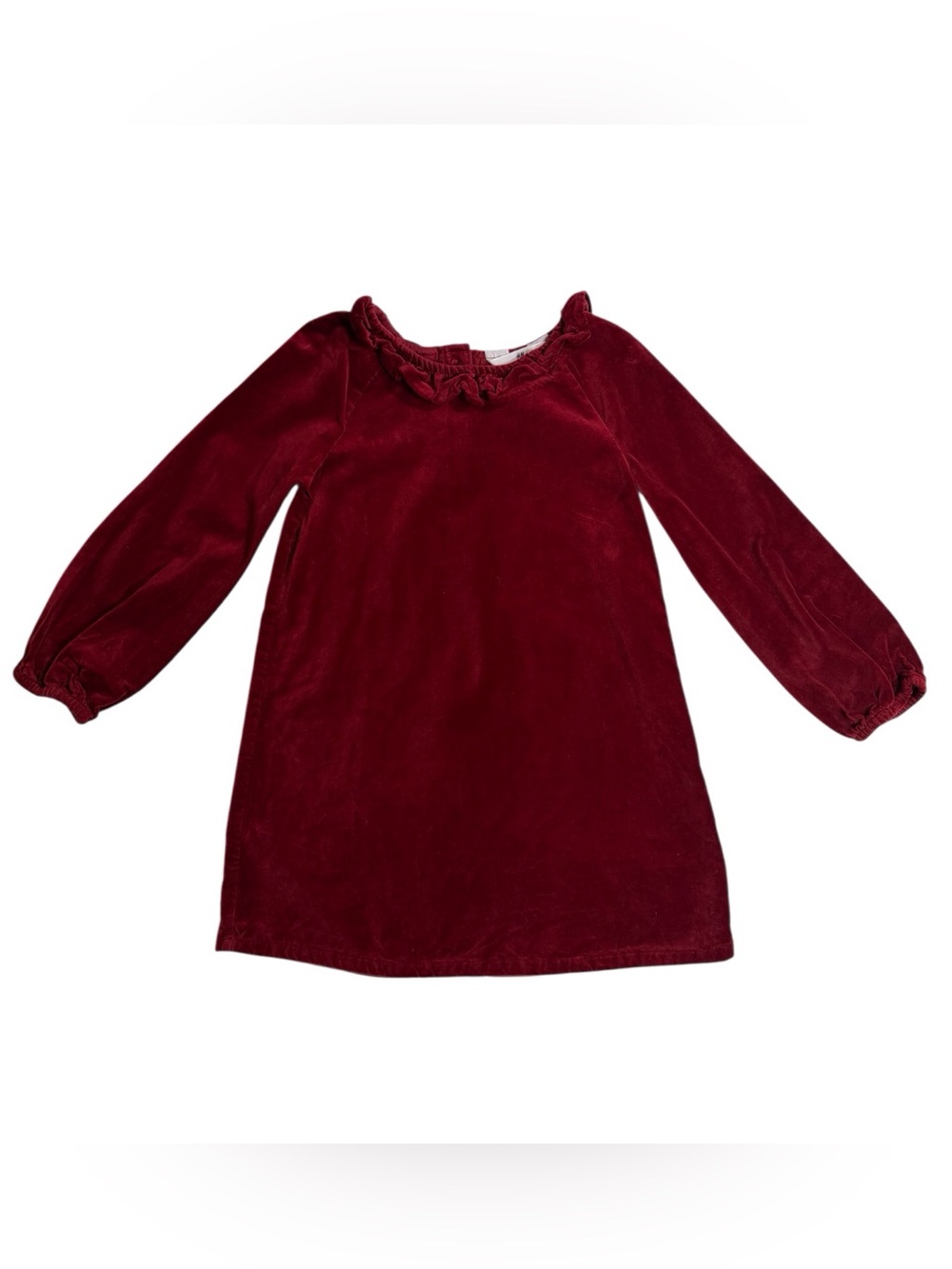 H & M Girls Red Velvet Long Sleeve A line Dress w/ruffle neckline size girls 6X